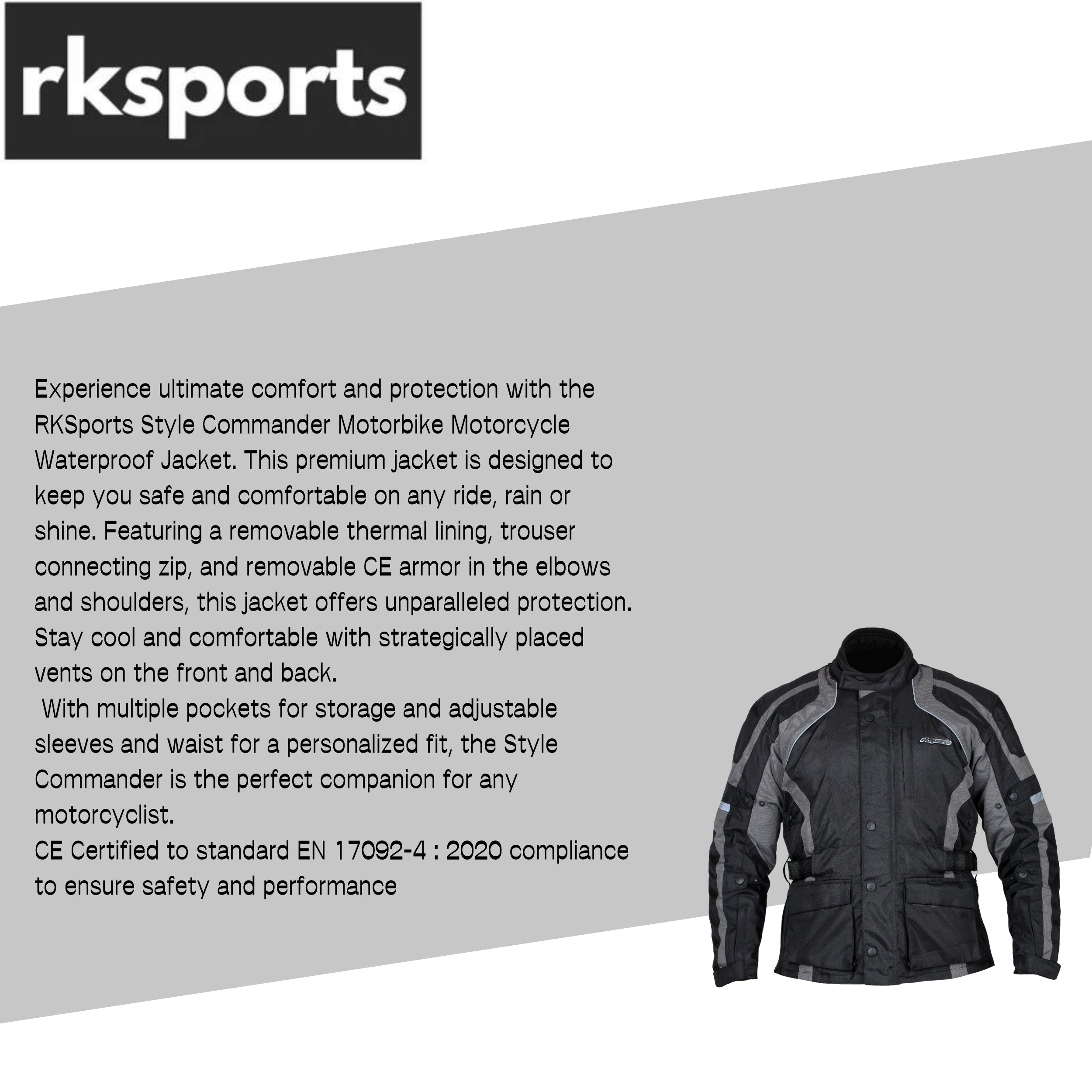 RKSports Style Commander Motorbike Motorcycle Waterproof Jacket red blue black