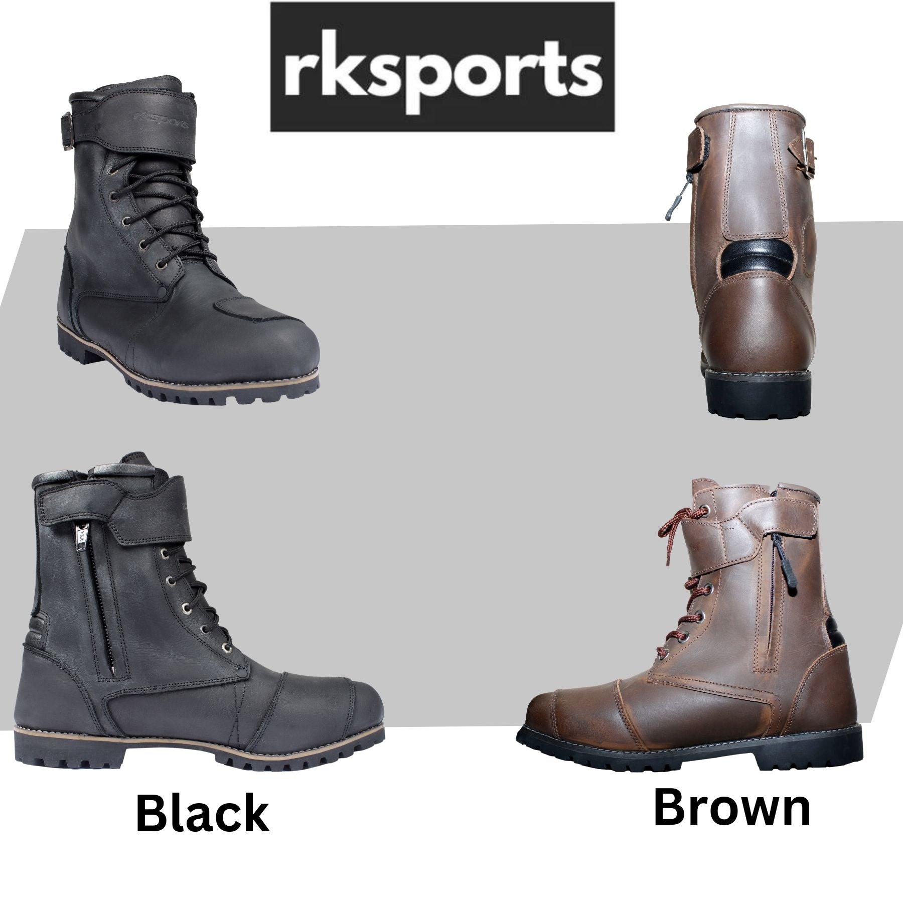 RKone Blend 10052 Motorbike Motorcycle Waterproof Touring Boots |Black and Brown