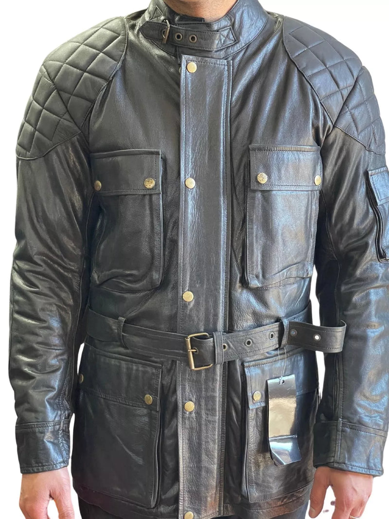 RK Sports Men Long Leather Motorcycle Motorbike Jacket – Premium Cowhide leather