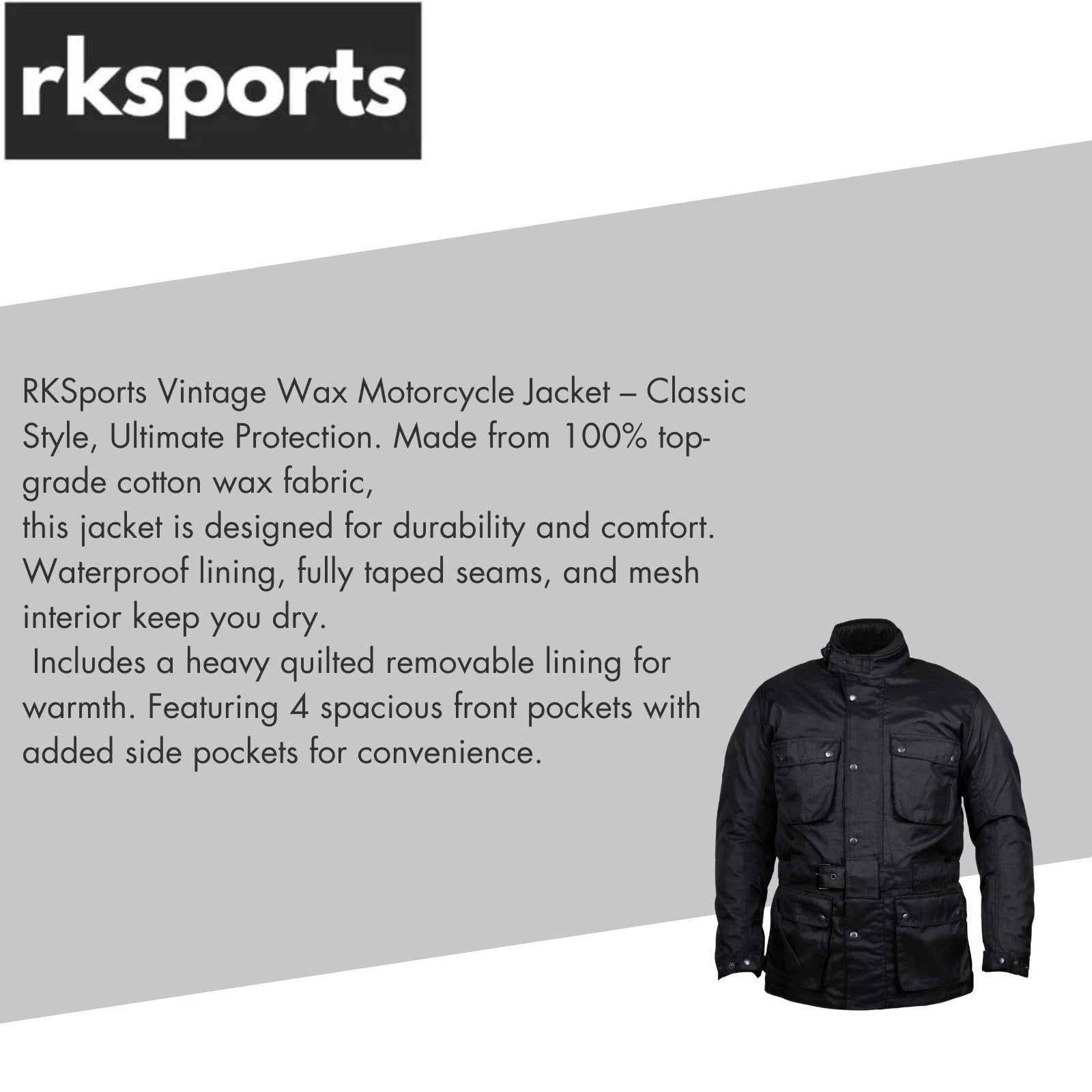 RKsports Black Belt Motorcycle Motorbike Textile Waterproof Jacket