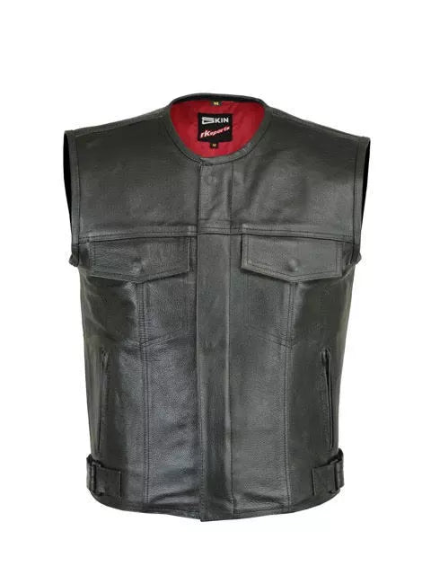 MENS LEVI MOTORCYCLE MOTORBIKE WAISTCOAT FULL LEATHER BLACK VEST CUT ZIPPER