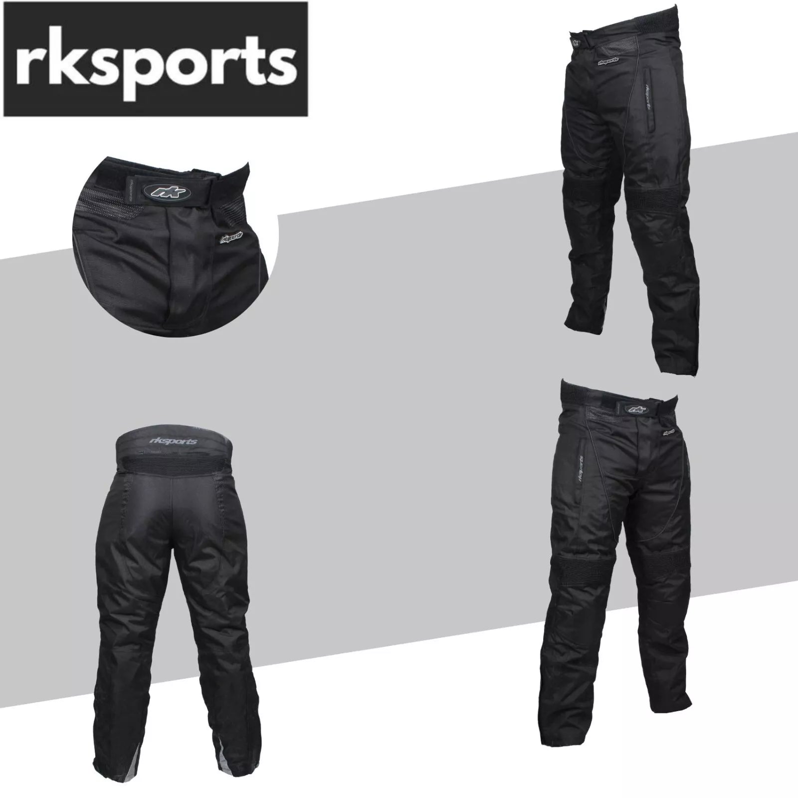 RKSPORTS 2121 WATERPROOF MOTORBIKE MOTORCYCLE BLACK MENS TEXTILE  TROUSERS