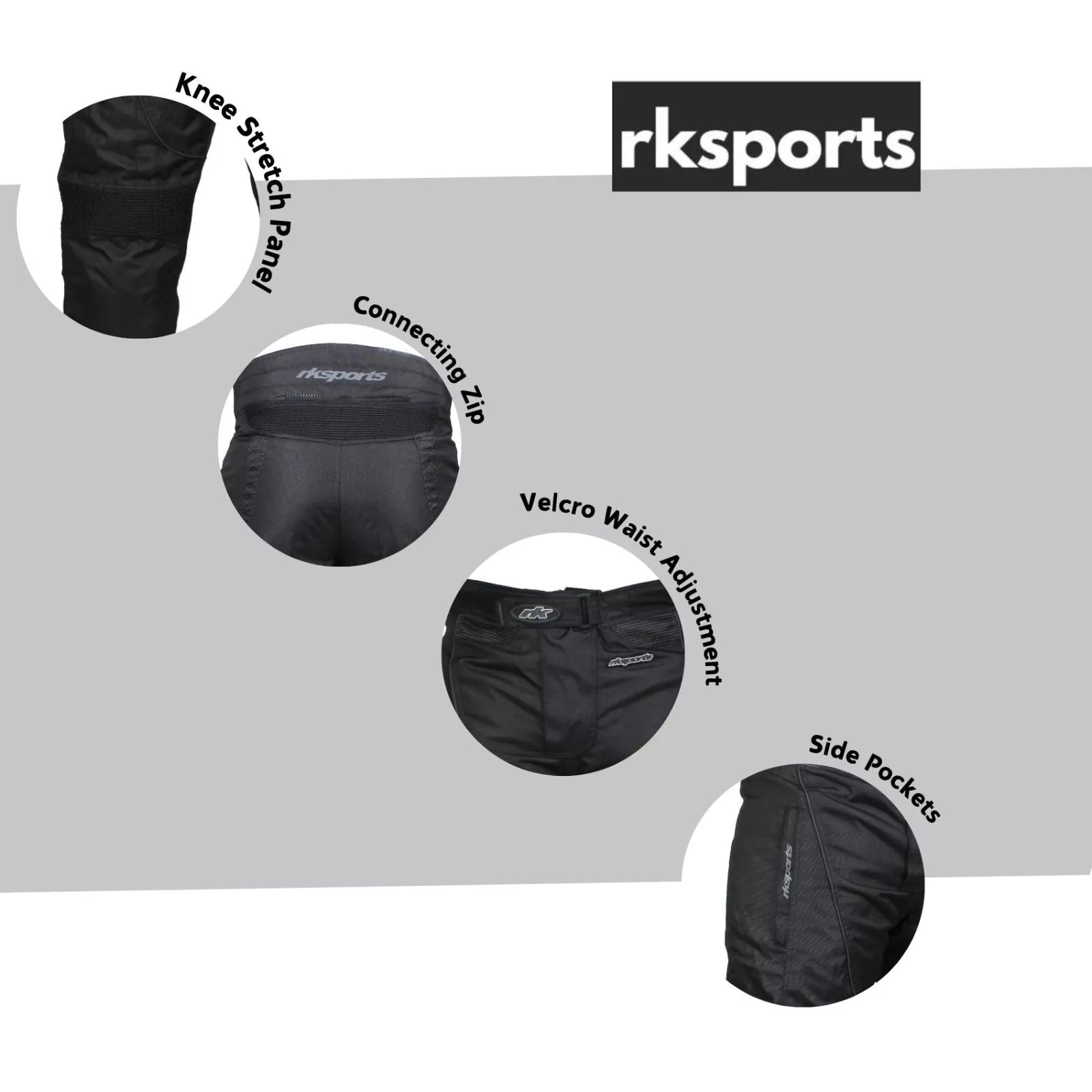 RKSPORTS 2121 WATERPROOF MOTORBIKE MOTORCYCLE BLACK MENS TEXTILE  TROUSERS