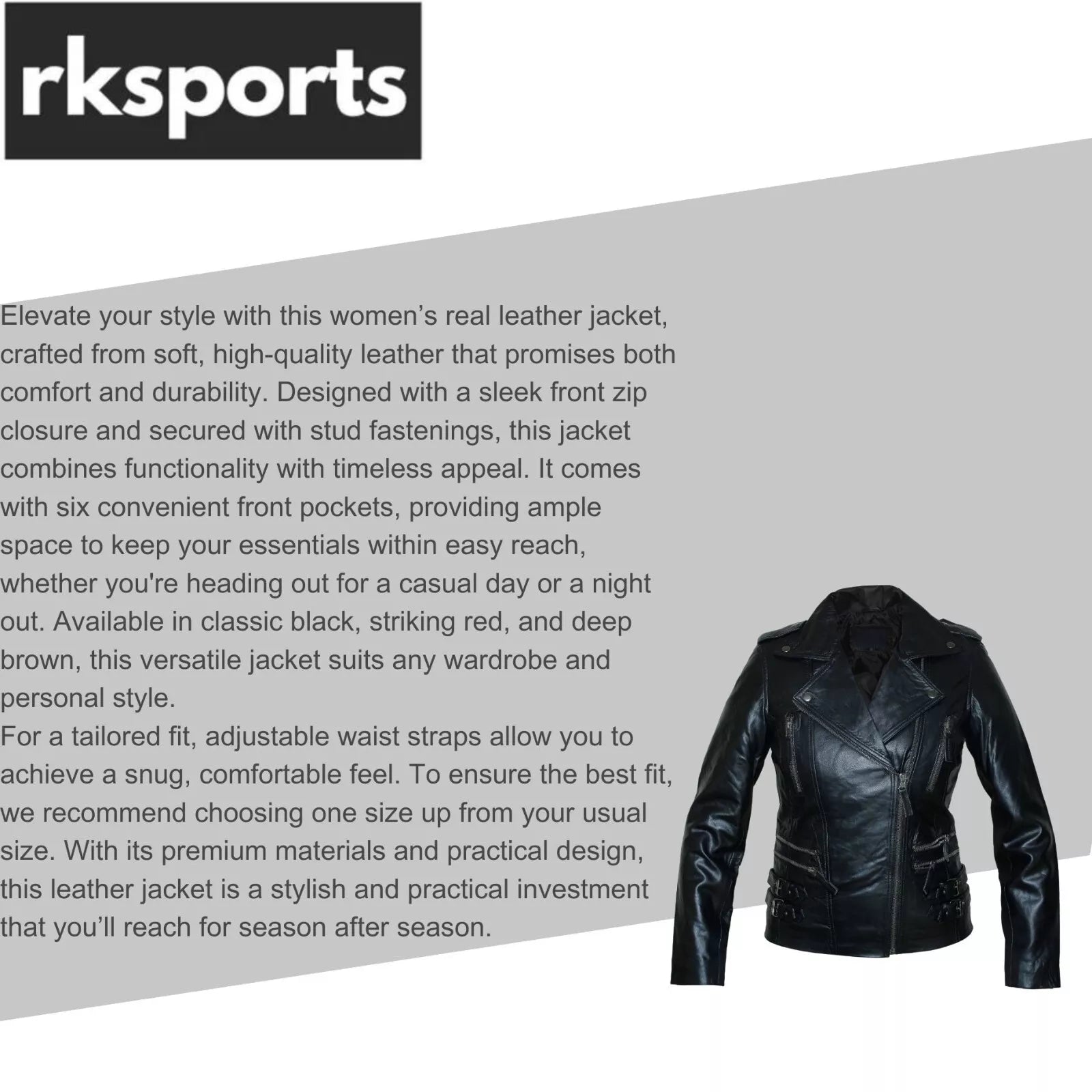 RKSports STYLE ML-65 LADIES FASHION LEATHER JACKET EXCELLENT SOFT LEATHER