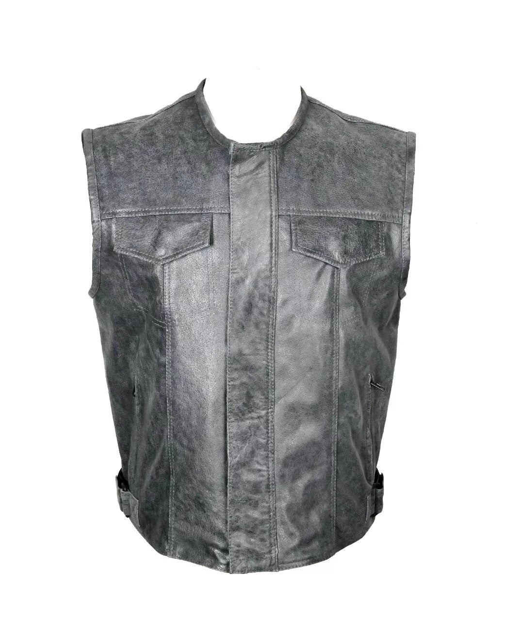 MENS Style 205  MOTORCYCLE  WAISTCOAT FULL LEATHER GREY COLOR CUT ZIPPER