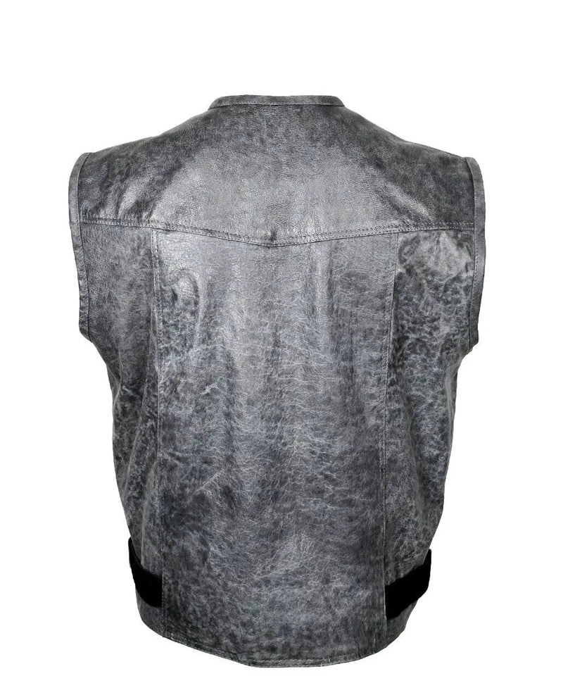 MENS Style 205  MOTORCYCLE  WAISTCOAT FULL LEATHER GREY COLOR CUT ZIPPER