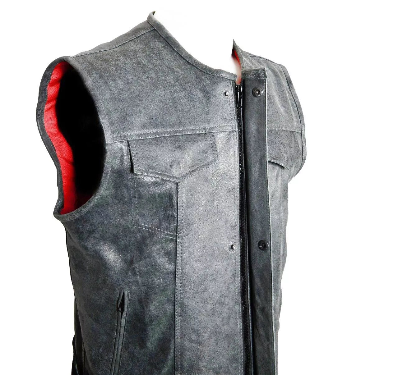 MENS Style 205  MOTORCYCLE  WAISTCOAT FULL LEATHER GREY COLOR CUT ZIPPER