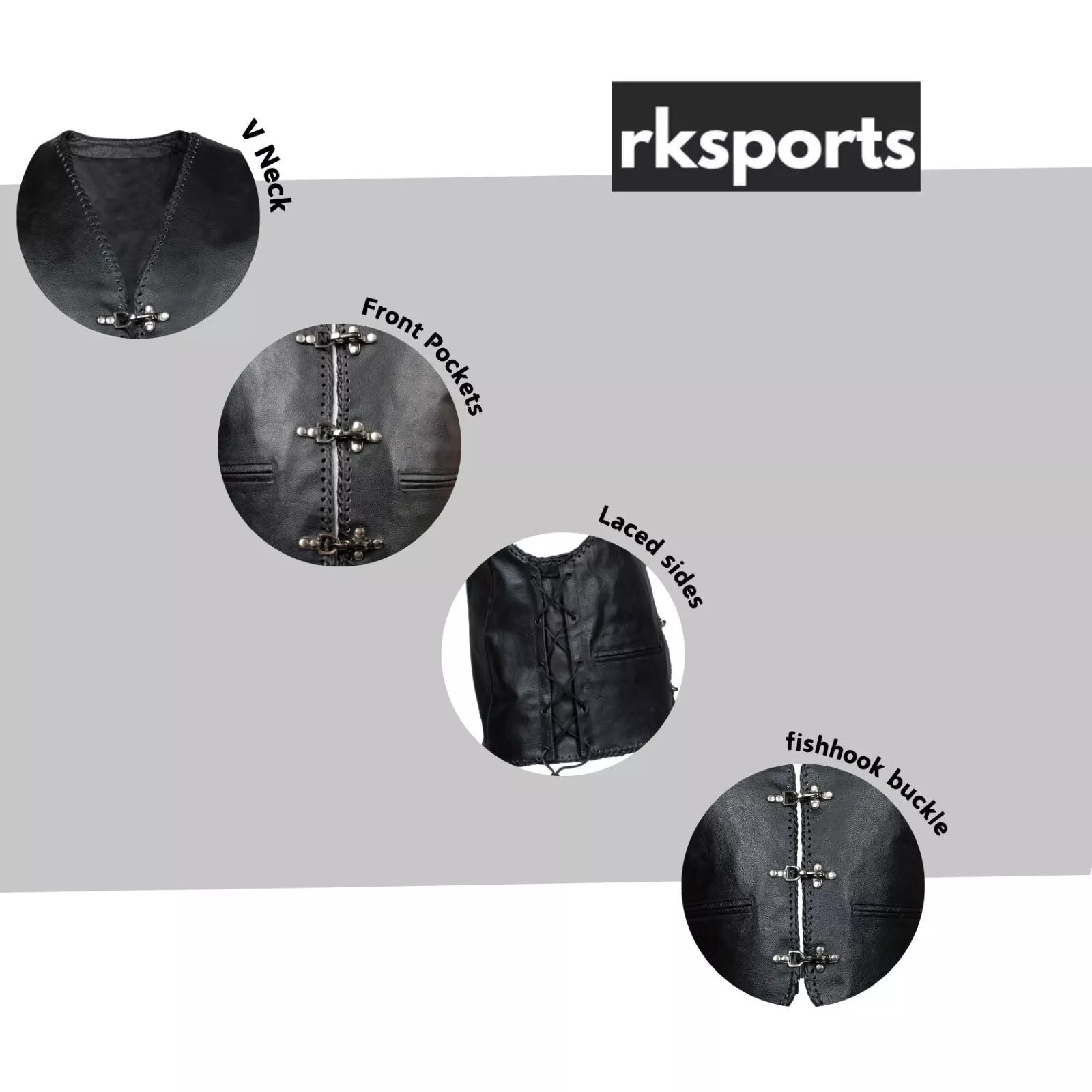 LACE MOTORCYCLE BIKER CLASP FULL LEATHER VEST WAISTCOAT BLACK COWHIDE
