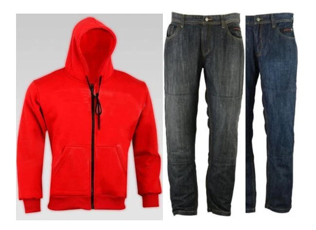 RKSports Motorcycle Motorbike Kevlar Lined Red Hoodie and Protective Jeans CE