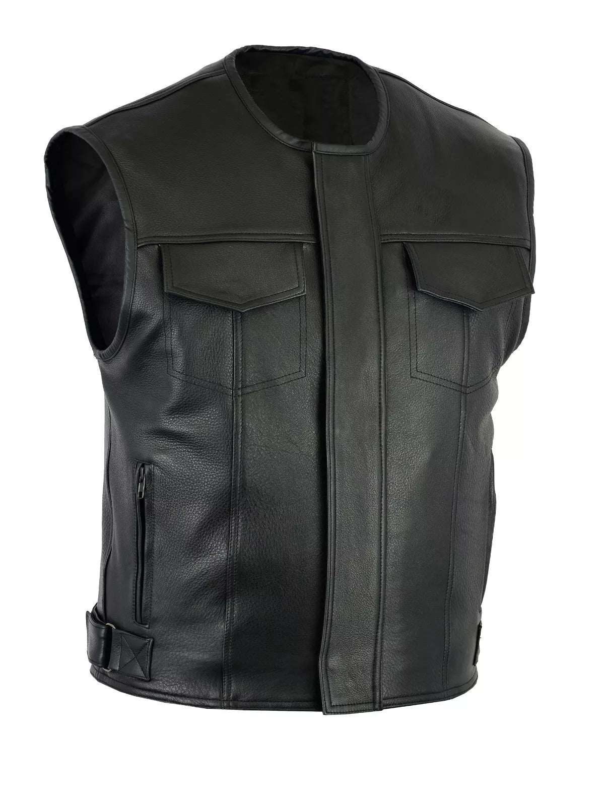 Men’s Biker Leather Waistcoat Motorcycle Riding Vest Black Sleeveless Jacket