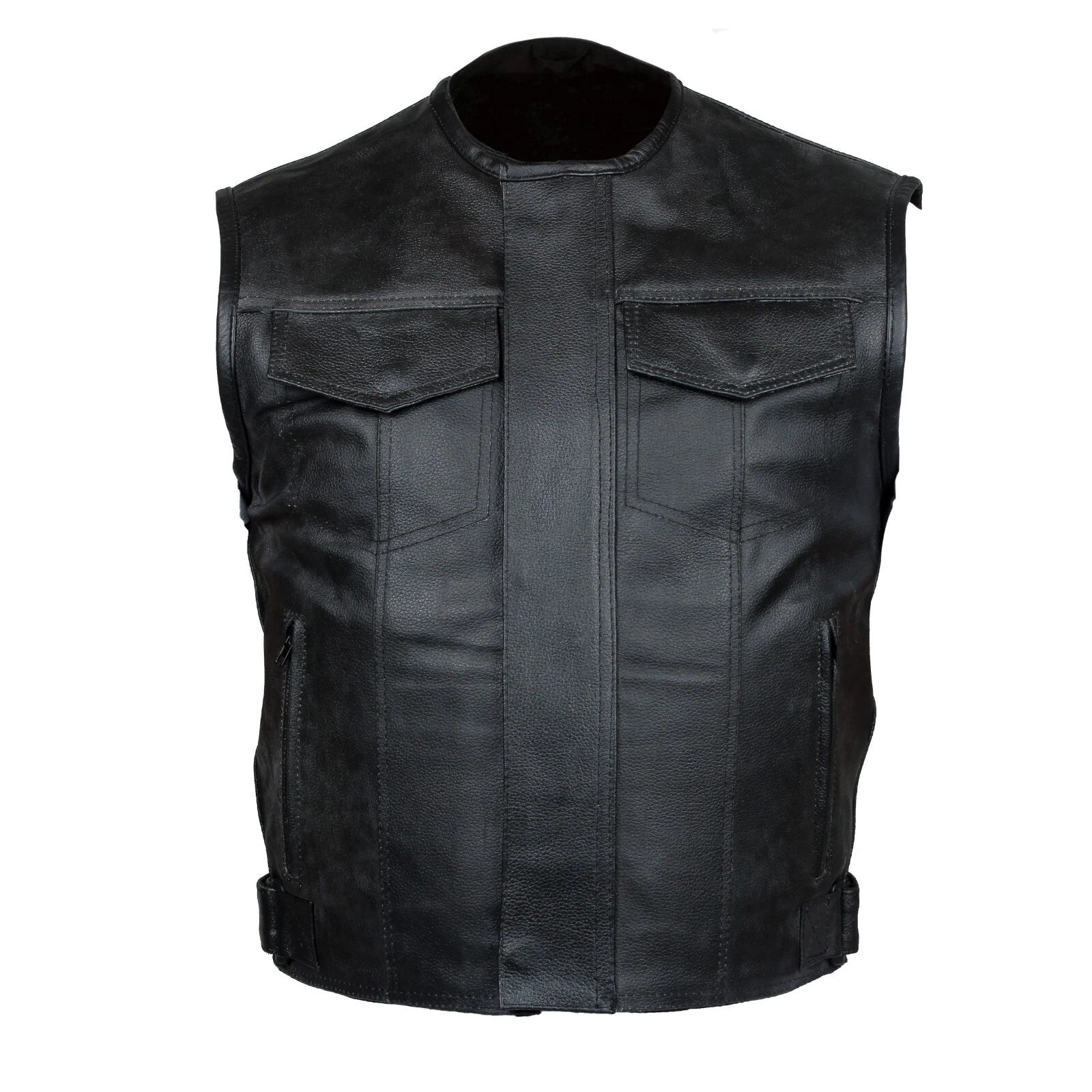Men’s Biker Leather Waistcoat Motorcycle Riding Vest Black Sleeveless Jacket