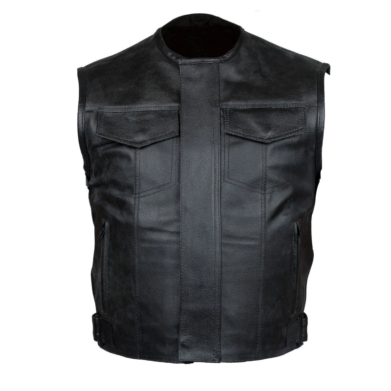 Men’s Biker Leather Waistcoat Motorcycle Riding Vest Black Sleeveless Jacket