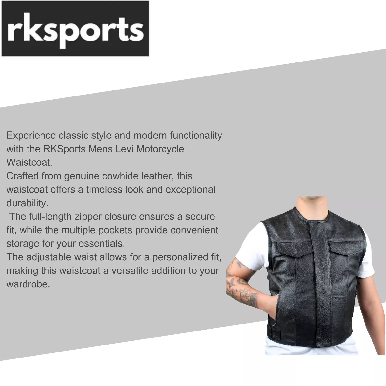 Men’s Biker Leather Waistcoat Motorcycle Riding Vest Black Sleeveless Jacket