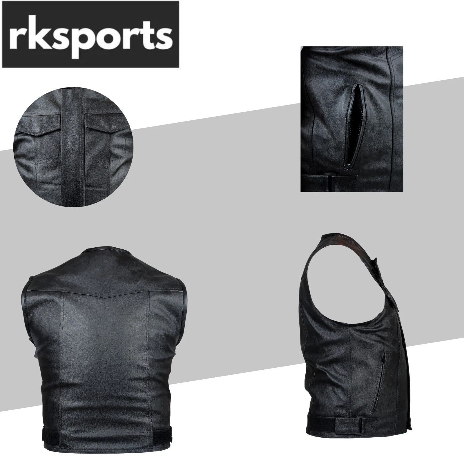 Men’s Biker Leather Waistcoat Motorcycle Riding Vest Black Sleeveless Jacket