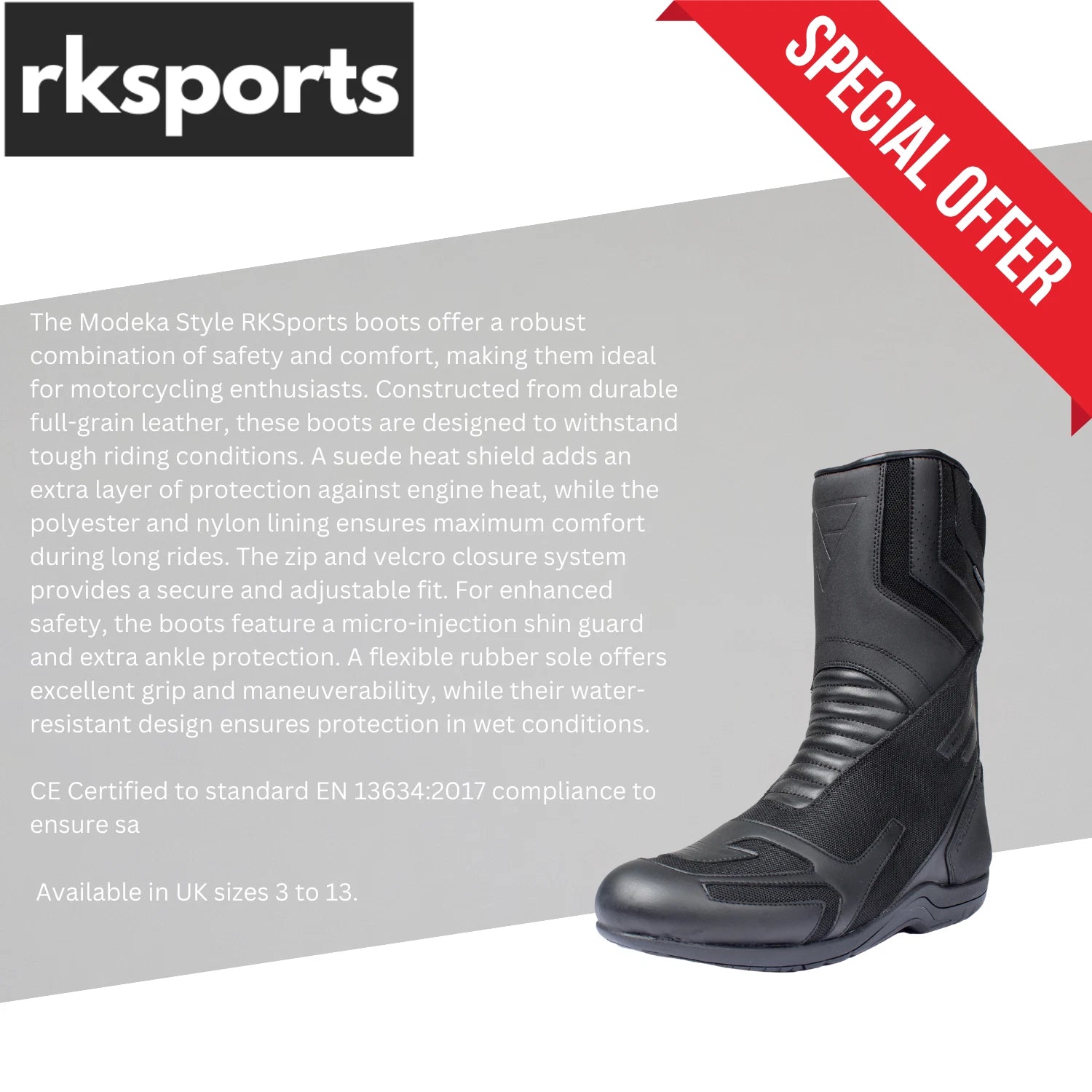 RKSPORTS STYLE MODEKA MENS MOTORCYCLE MOTORBIKE TOURING BLACK LEATHER BOOTS