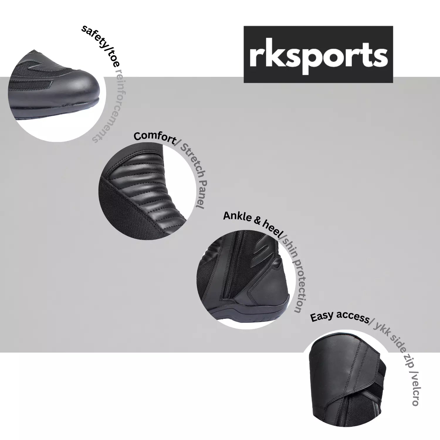 RKSPORTS STYLE MODEKA MENS MOTORCYCLE MOTORBIKE TOURING BLACK LEATHER BOOTS
