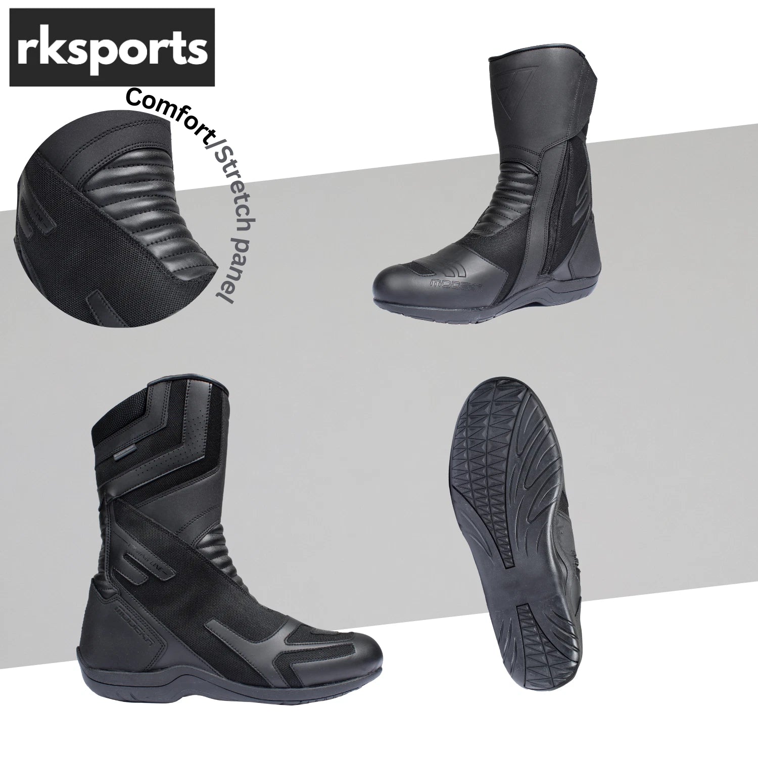 RKSPORTS STYLE MODEKA MENS MOTORCYCLE MOTORBIKE TOURING BLACK LEATHER BOOTS