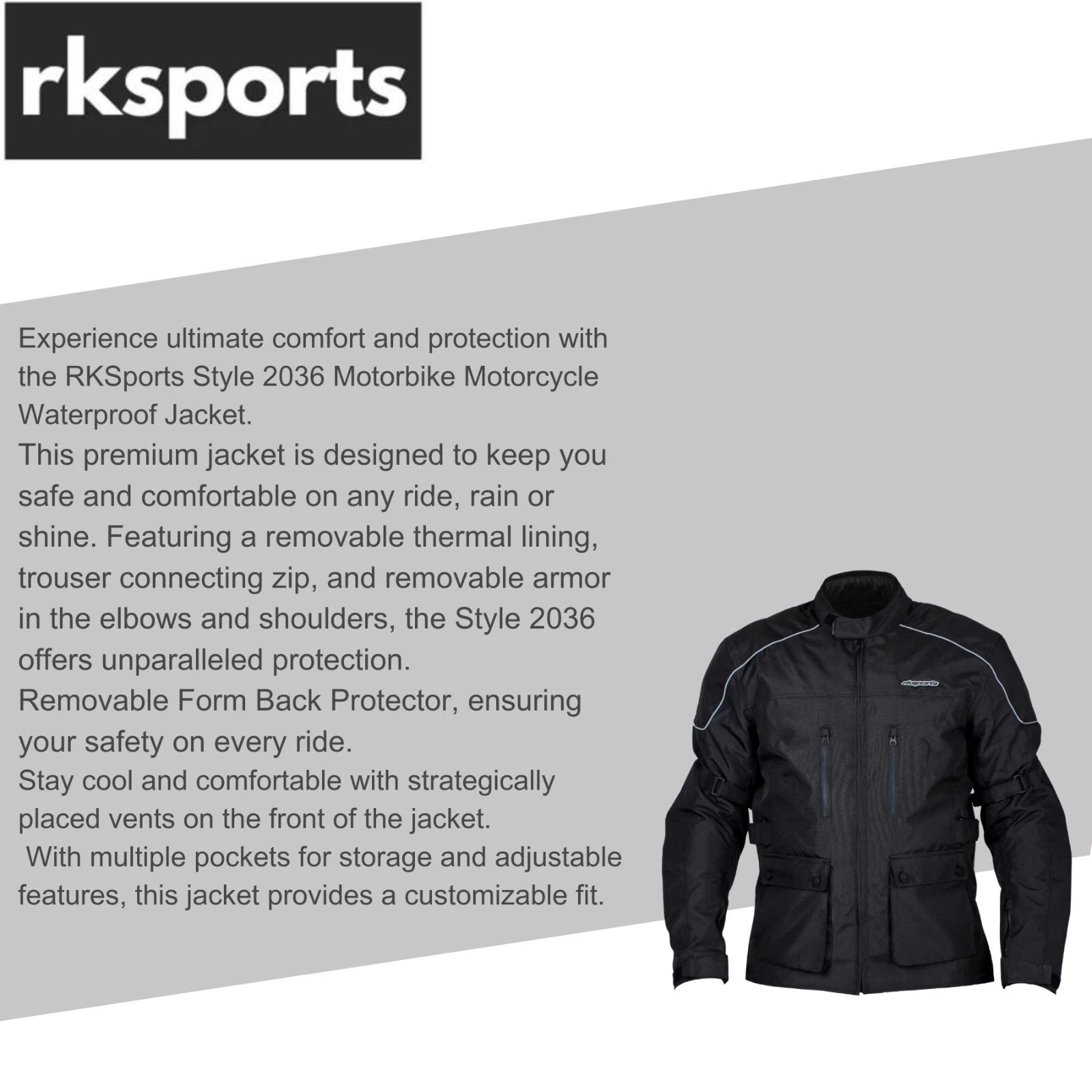 Rksports Atom Motorcycle Motorbike Leather Textile Waterproof Mens Jacket CE