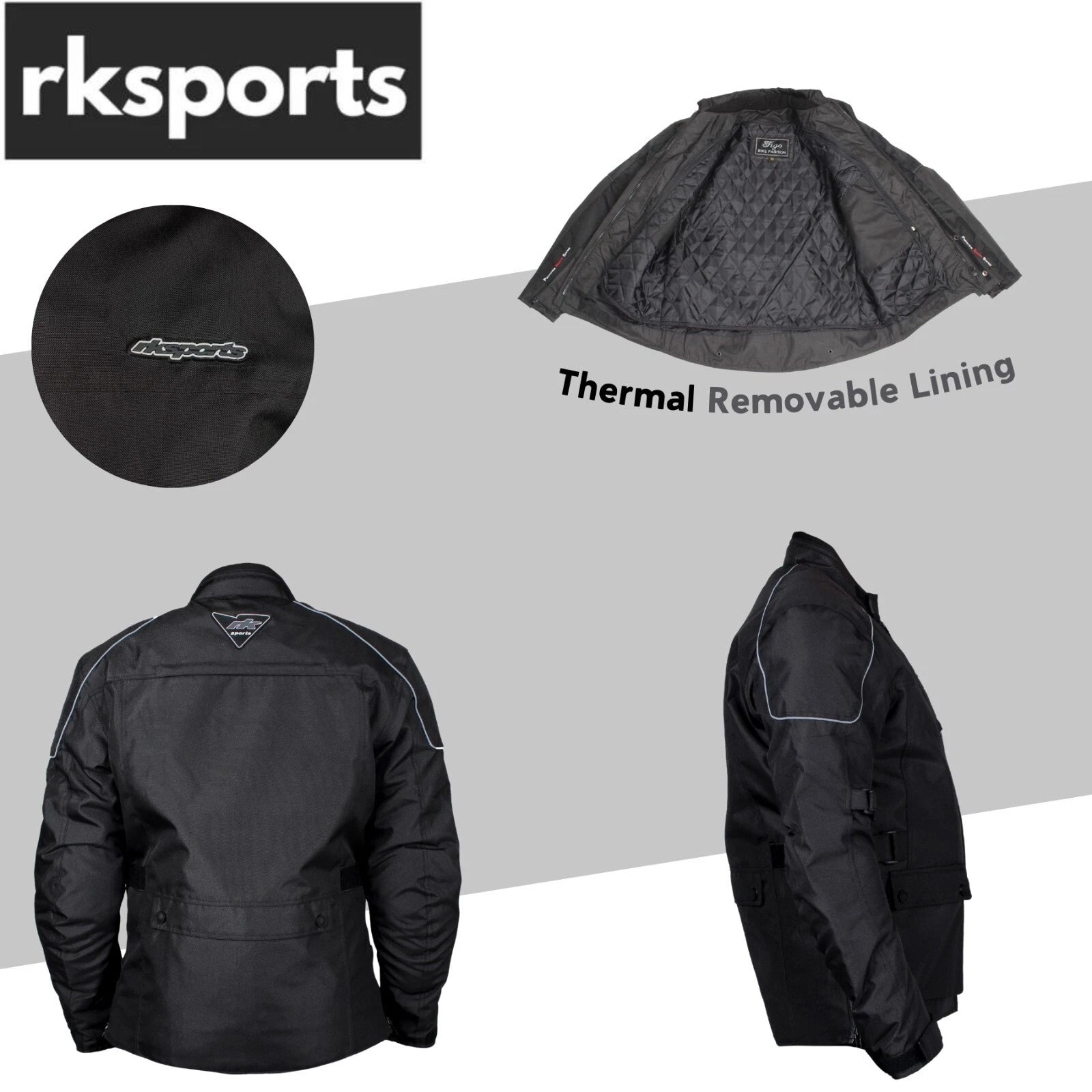 Rksports Atom Motorcycle Motorbike Leather Textile Waterproof Mens Jacket CE