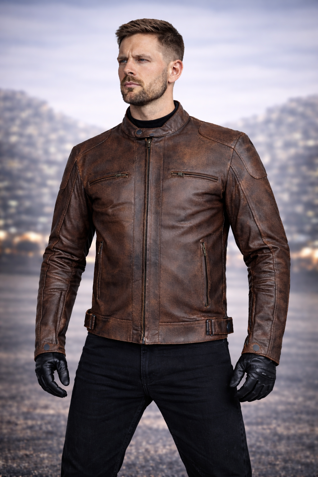 Rksports 06 Mens Brown Fashion Leather Motorcycle Motorbike Jacket with Armour