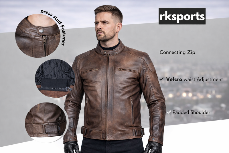 Rksports 06 Mens Brown Fashion Leather Motorcycle Motorbike Jacket with Armour