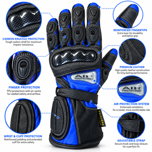 Motorcycle Gloves 504 Waterproof Leather Armoured Biker Riding Gloves Red Blue