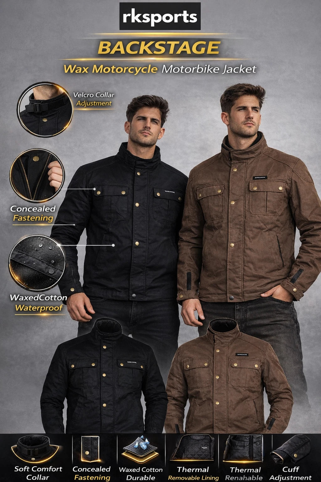 rksports backstage black/brown wax motorcycle motorbike jacket
