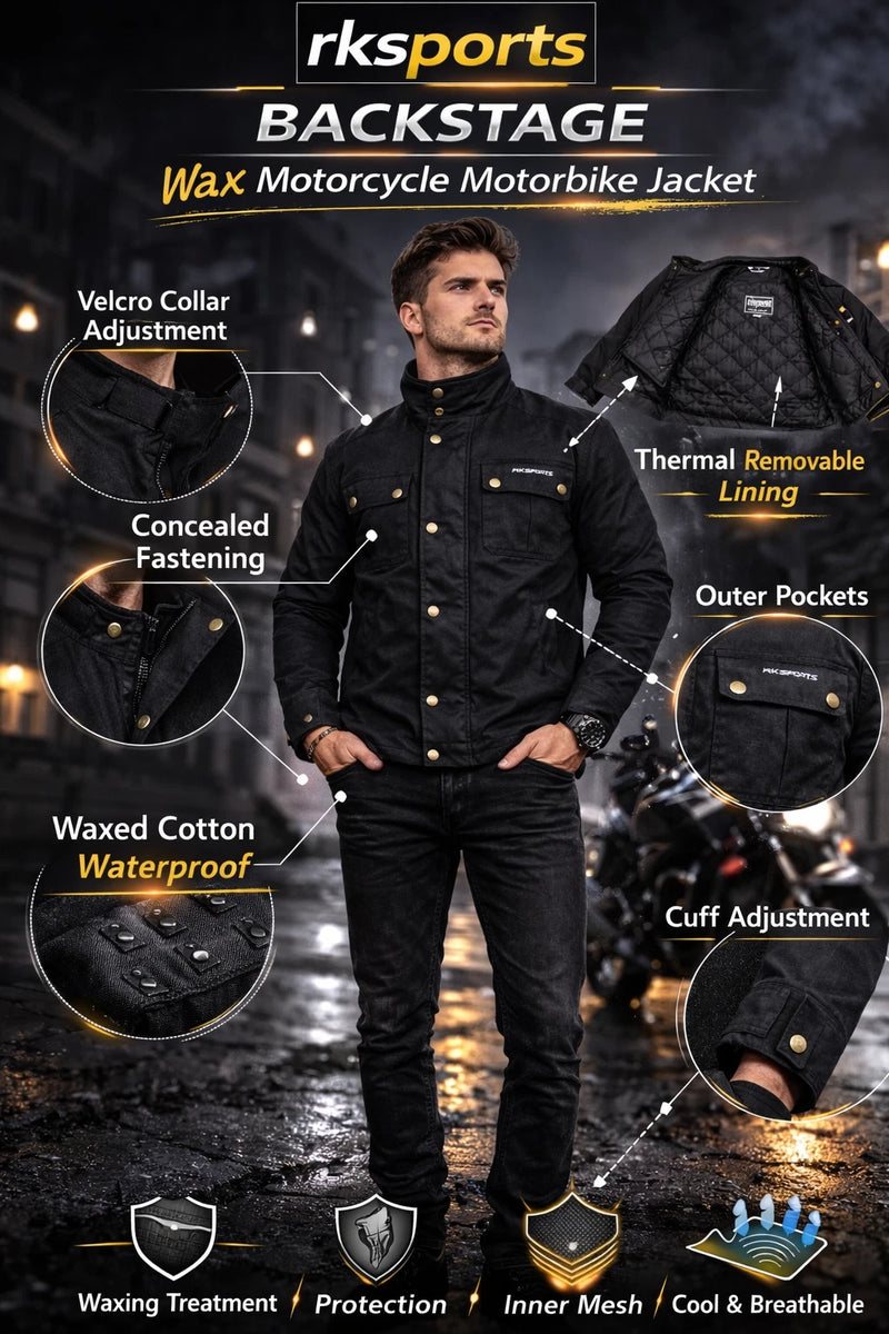 rksports backstage black/brown wax motorcycle motorbike jacket