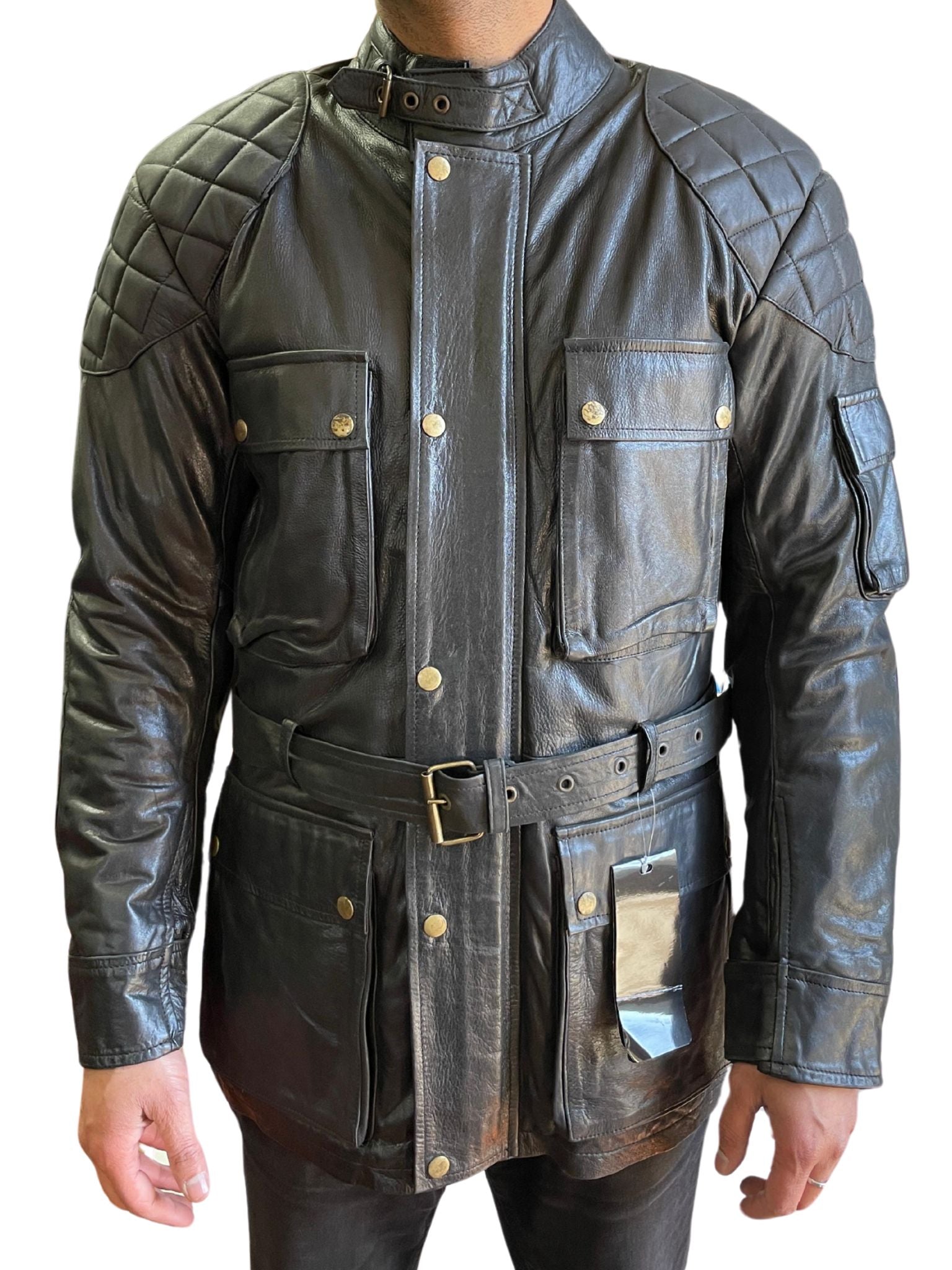 RK Sports Long Men Brown Leather Motorcycle Jacket – Premium Cowhide Leather
