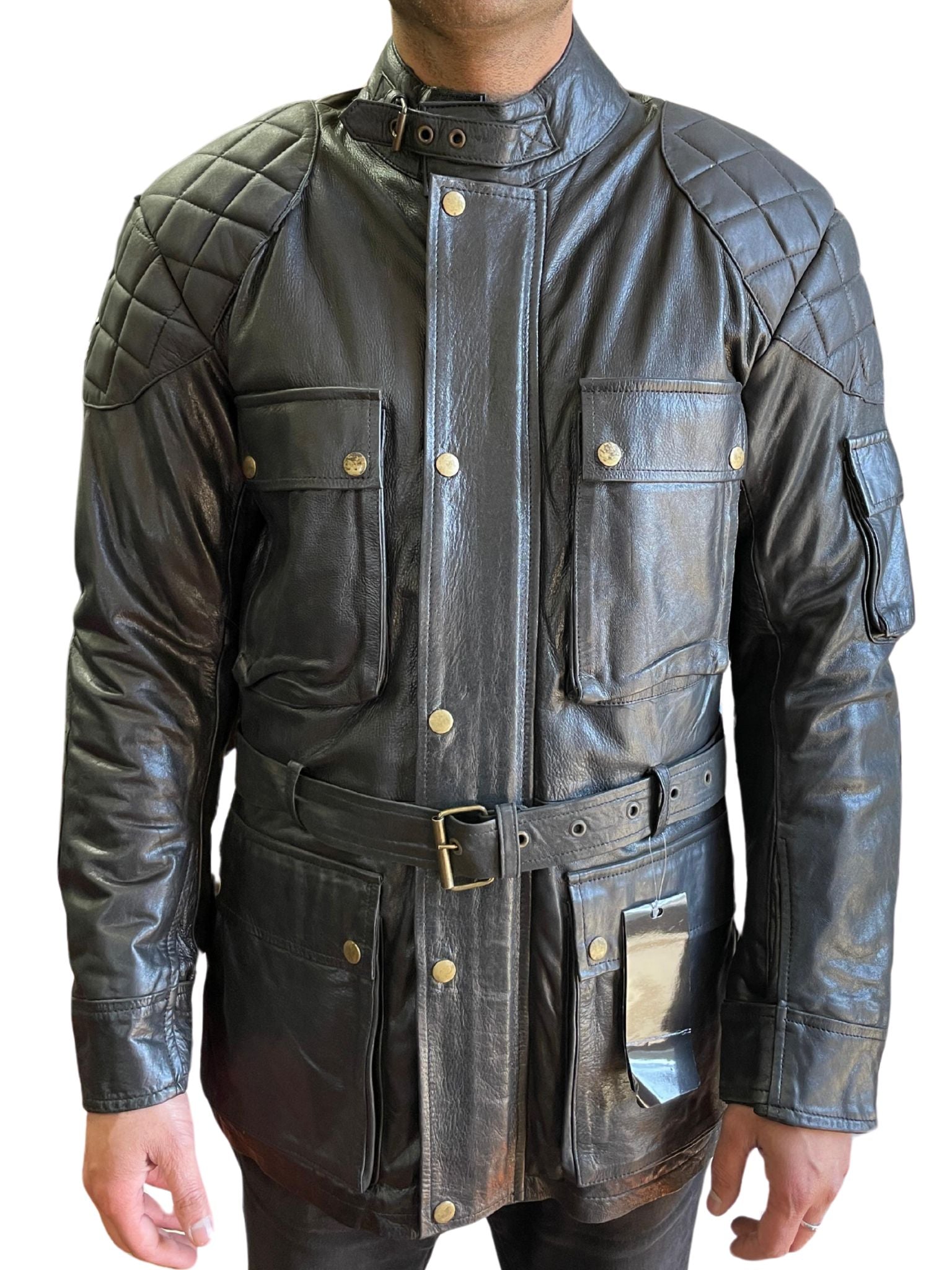 RK Sports Long Men Brown Leather Motorcycle Jacket – Premium Cowhide Leather