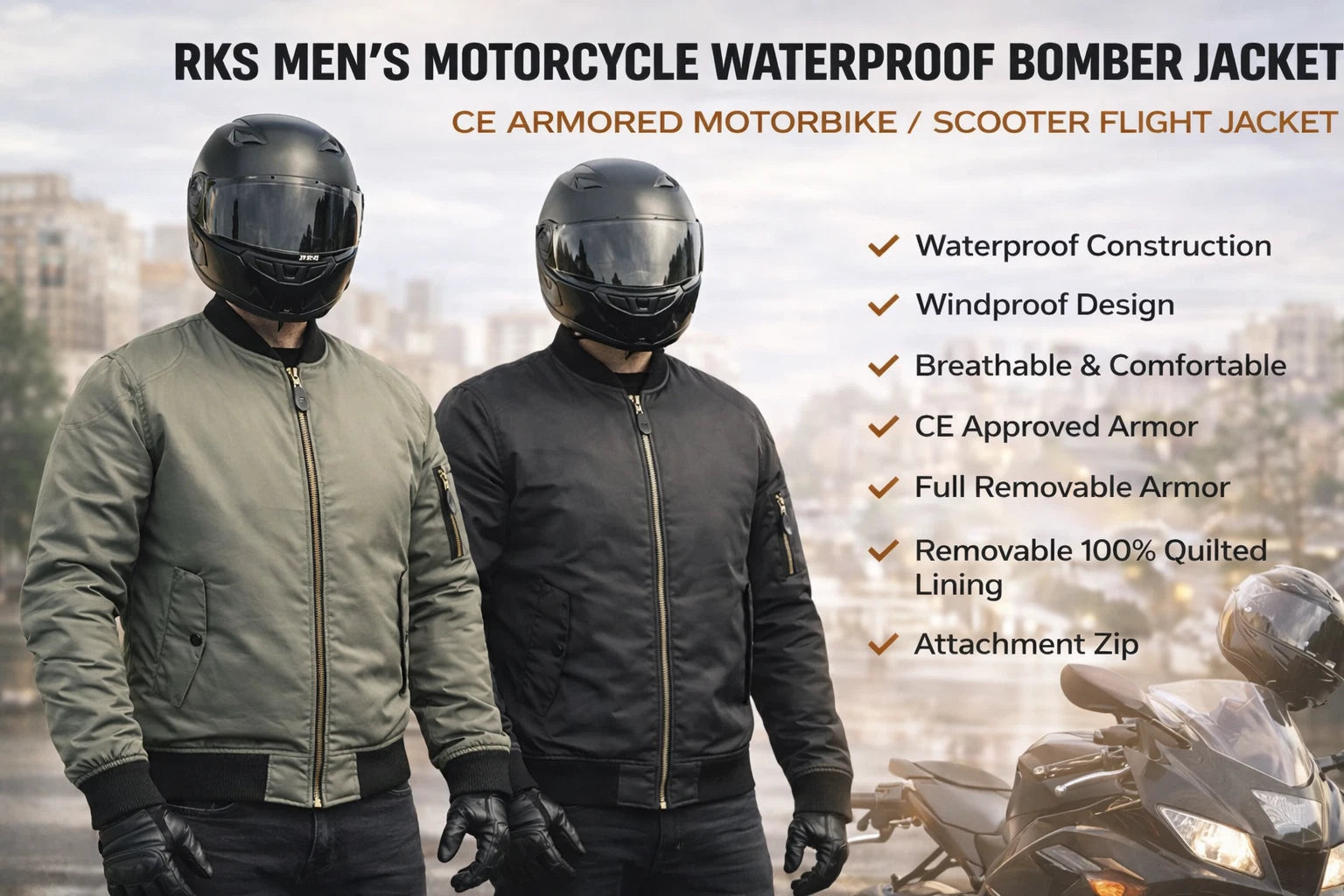 Blouson bombardier textile moto RK Sports CE Flight Scooter