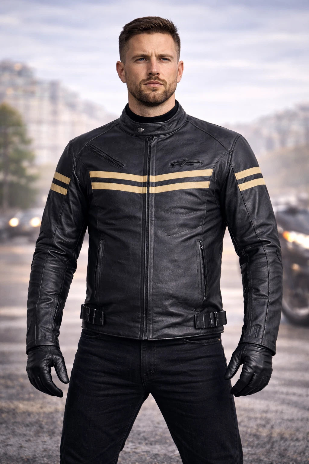 Mens Leather Speed-1 Fashion Motorcycle Motorbike Armoured Jacket