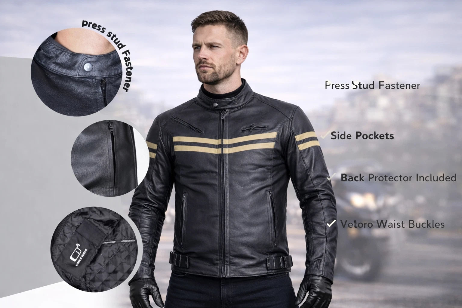 Mens Leather Speed-1 Fashion Motorcycle Motorbike Armoured Jacket