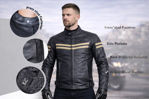 Mens Leather Speed-1 Fashion Motorcycle Motorbike Armoured Jacket