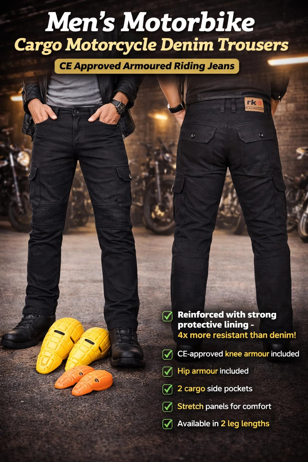 New Mens Stretch cargo motorbike Motorcycle  jeans with kevlar