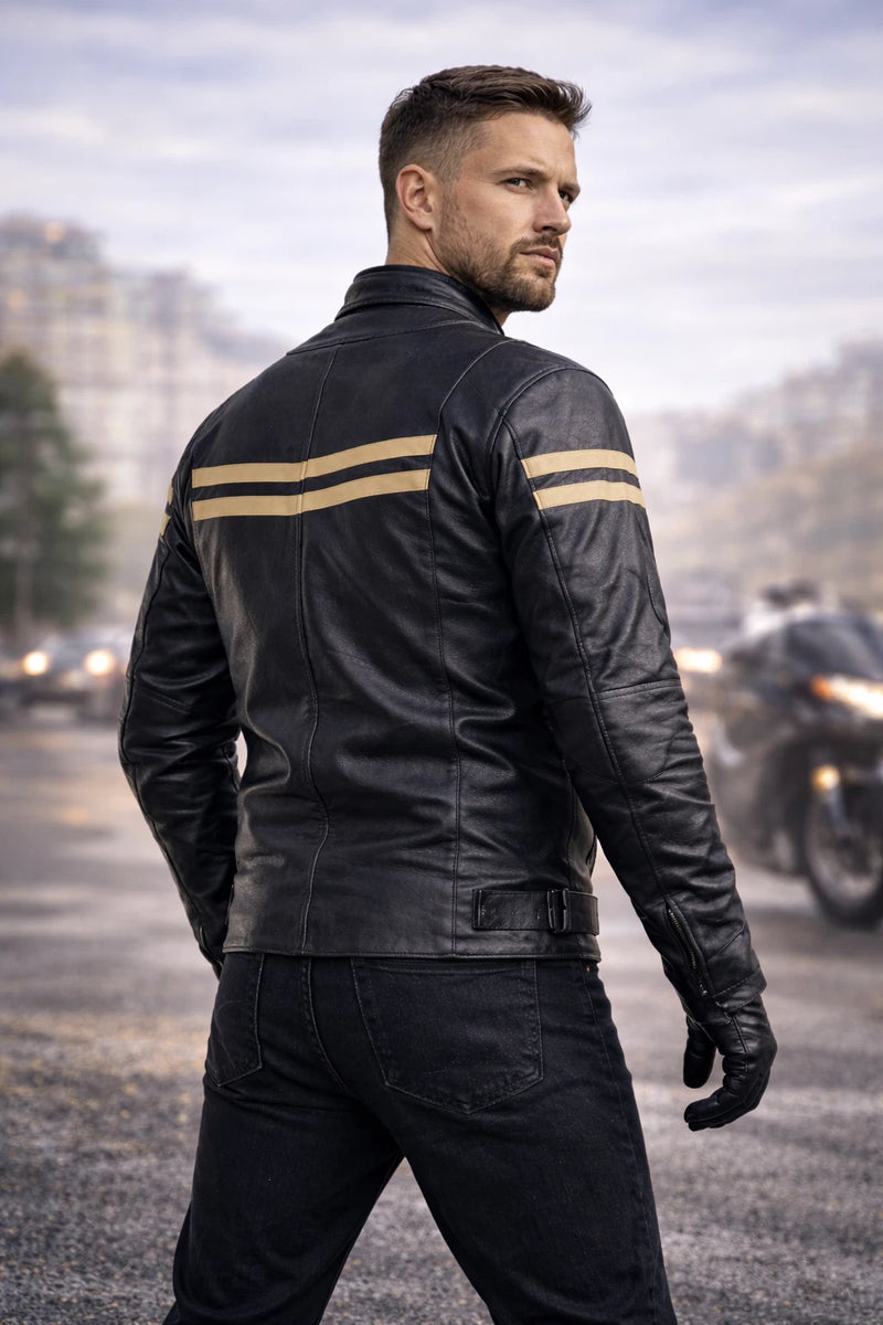 Mens Leather Speed-1 Fashion Motorcycle Motorbike Armoured Jacket