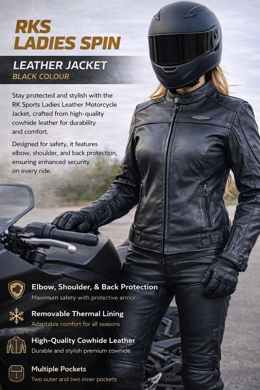 Blouson de moto en cuir Spin de RK Sports