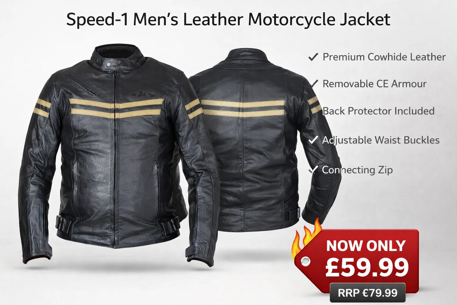 Mens Leather Speed-1 Fashion Motorcycle Motorbike Armoured Jacket