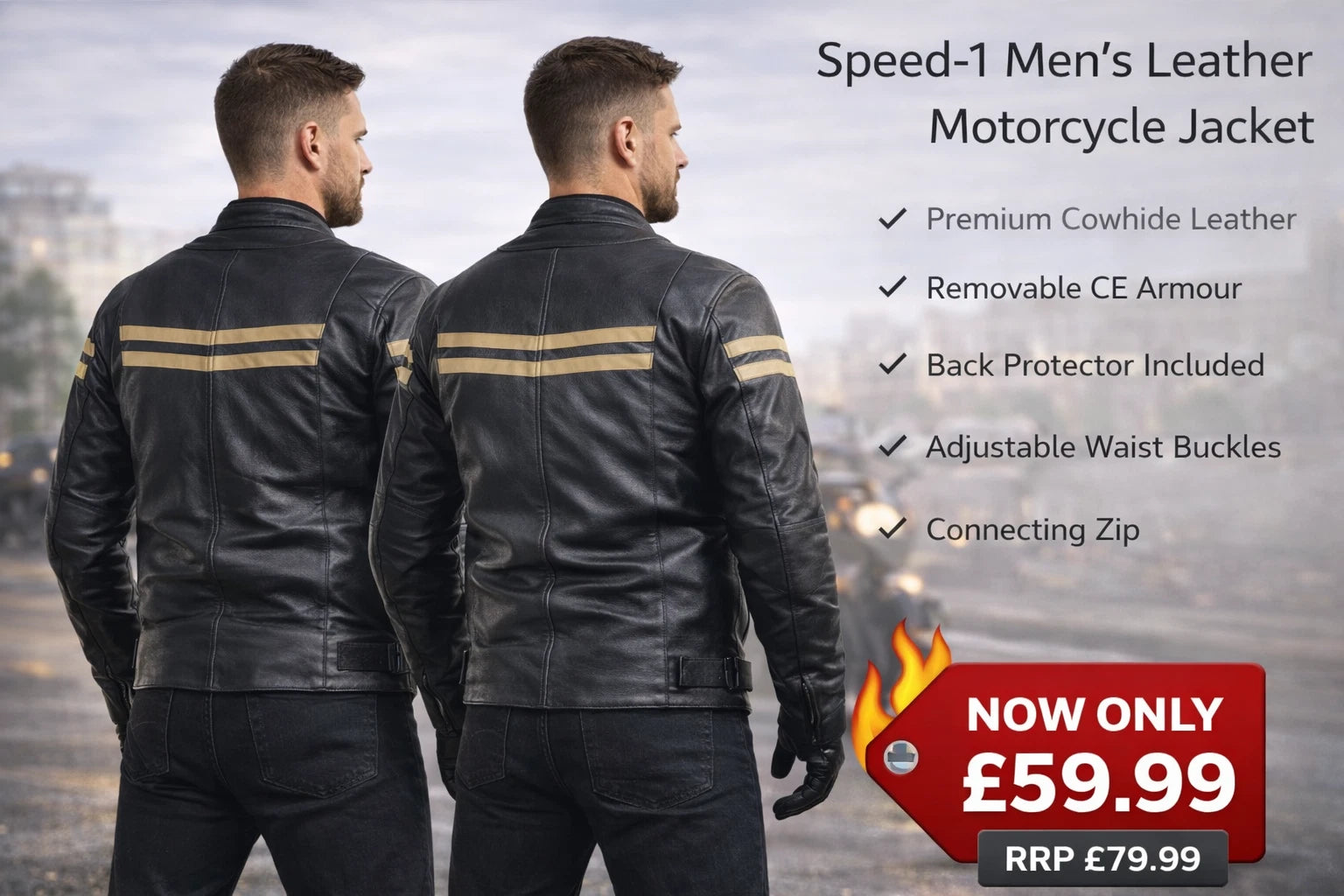 Mens Leather Speed-1 Fashion Motorcycle Motorbike Armoured Jacket