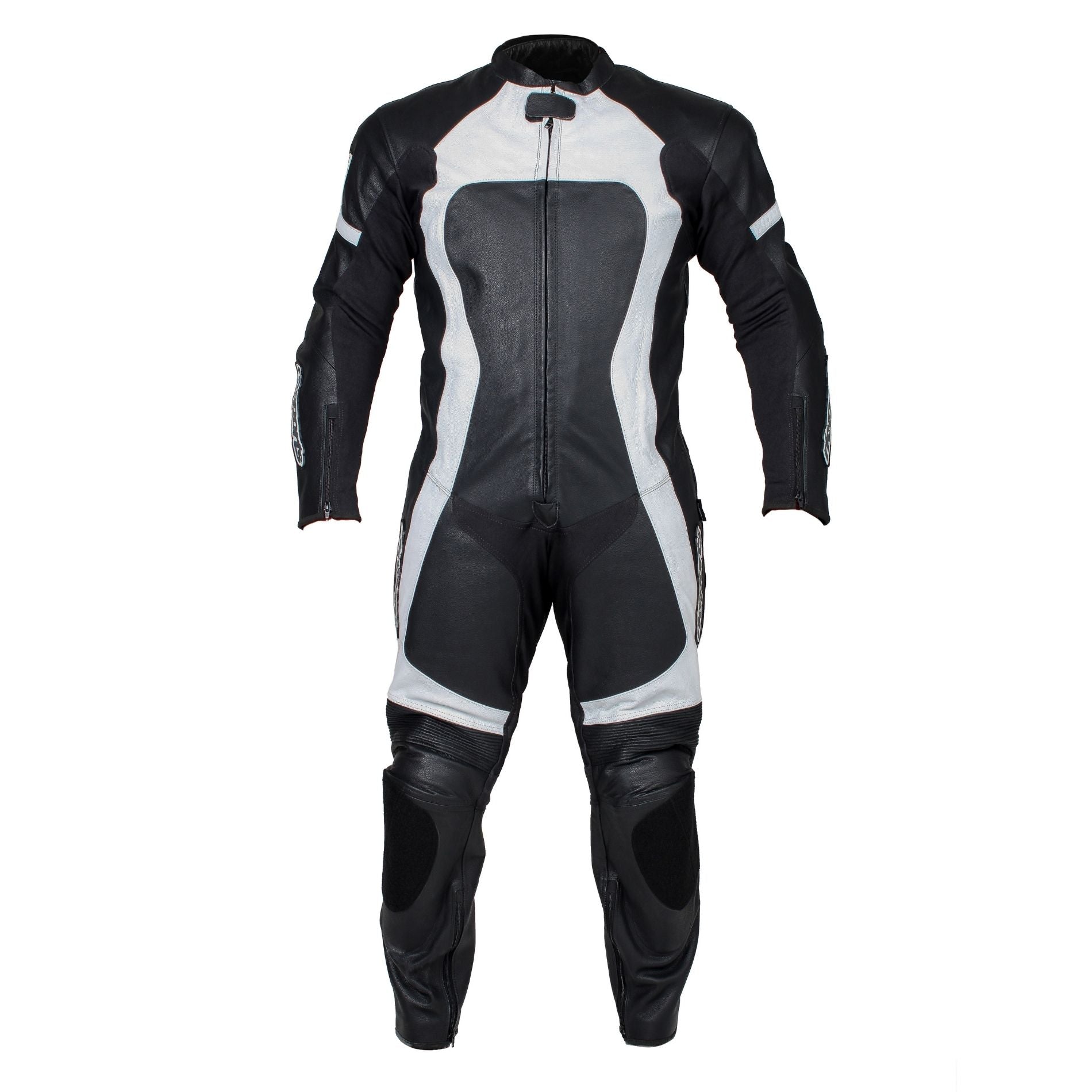 RKSPORTS ONE PIECE LEATHER BLACK WHITE MOTORCYCLE MOTORBIKE SUIT