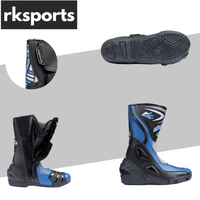 LV14 Motorcycle Black Blue Red Armoured Leather Waterproof Motorbike Race Boots