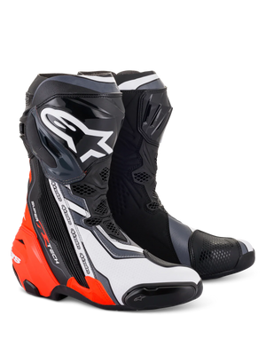 Alpinestars Supertech R 2022 Black Red Fluo White Gray Motorcycle Boots - New...