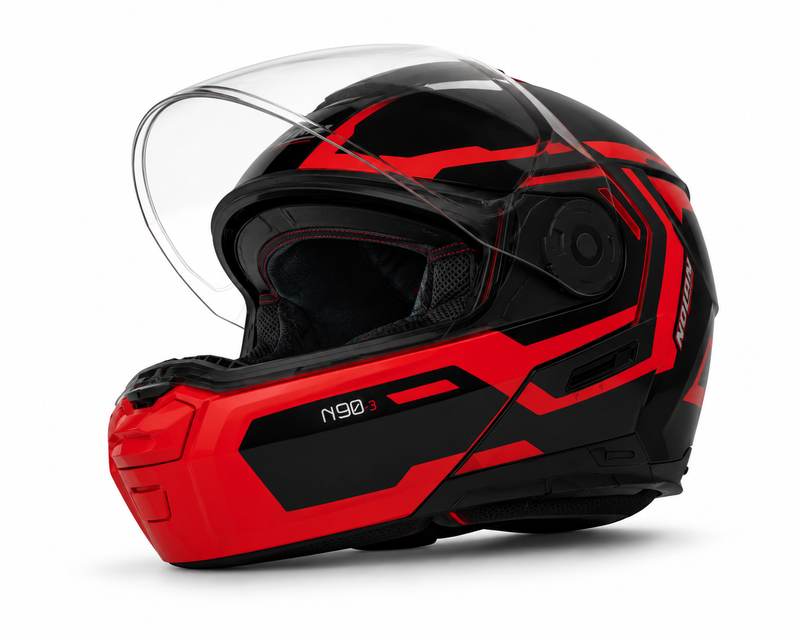 Nolan N90-3 DRILLER 025 N-Com Motorcycle Helmet -Black RED 025 WQ