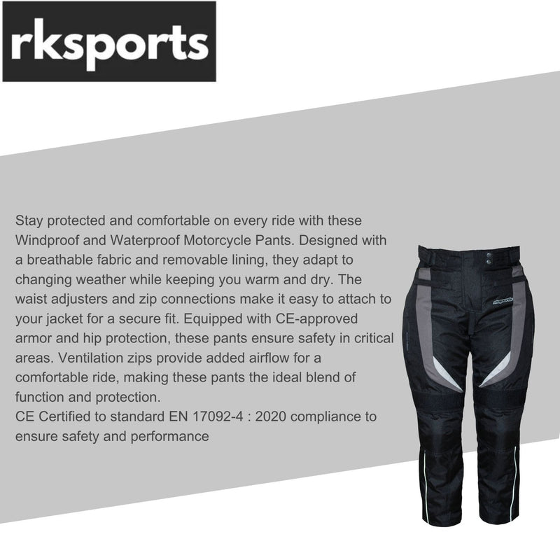 Rksports Ladies 737 Motorcycle Motorbike Waterproof Textile Trouser CE