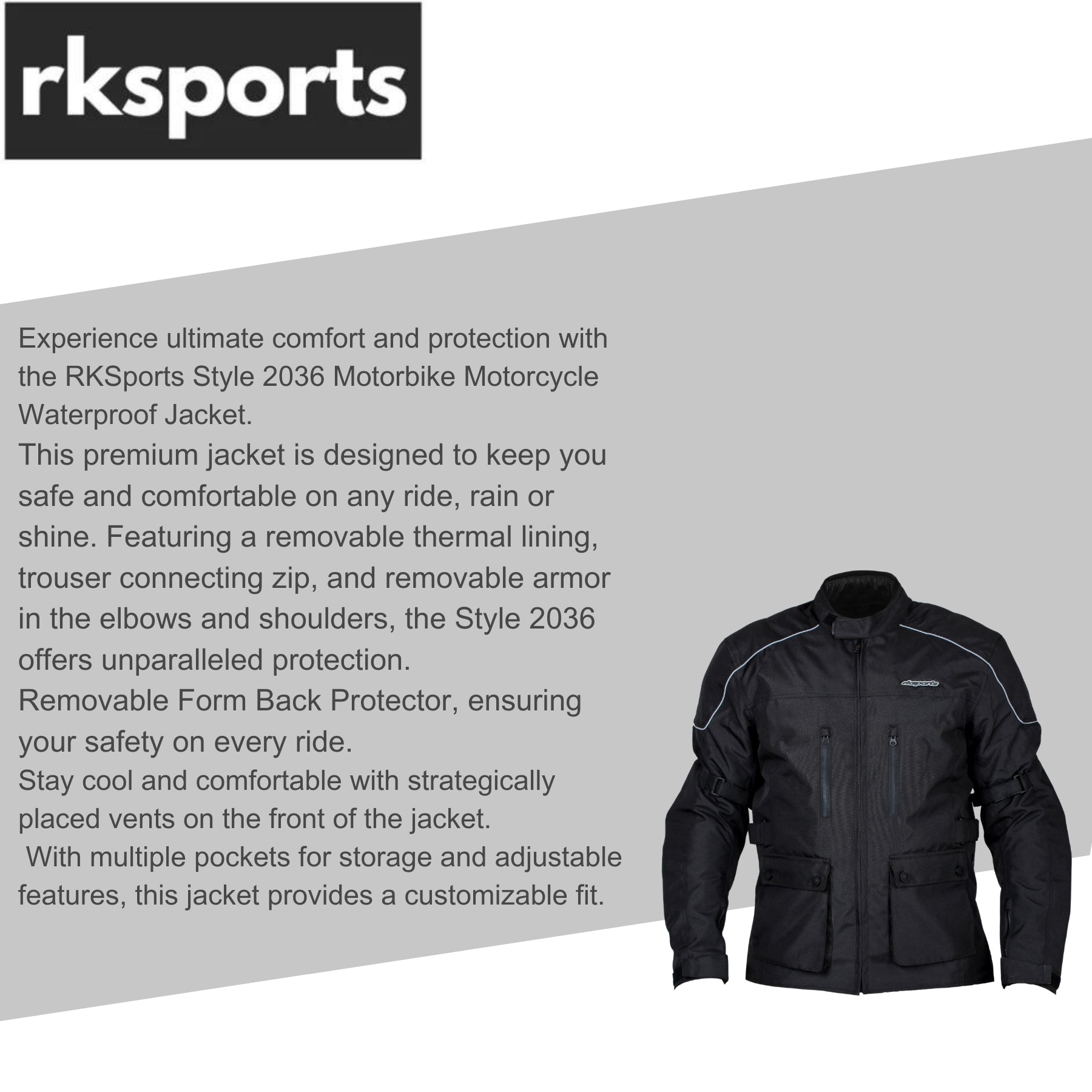 RKSports Style Style 2036 Motorbike Motorcycle Waterproof Jacket  BLACK
