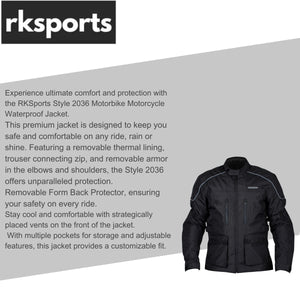 RKSports Style Style 2036 Motorbike Motorcycle Waterproof Jacket  BLACK