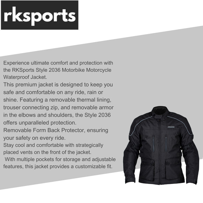 RKSports Style Style 2036 Motorbike Motorcycle Waterproof Jacket  BLACK