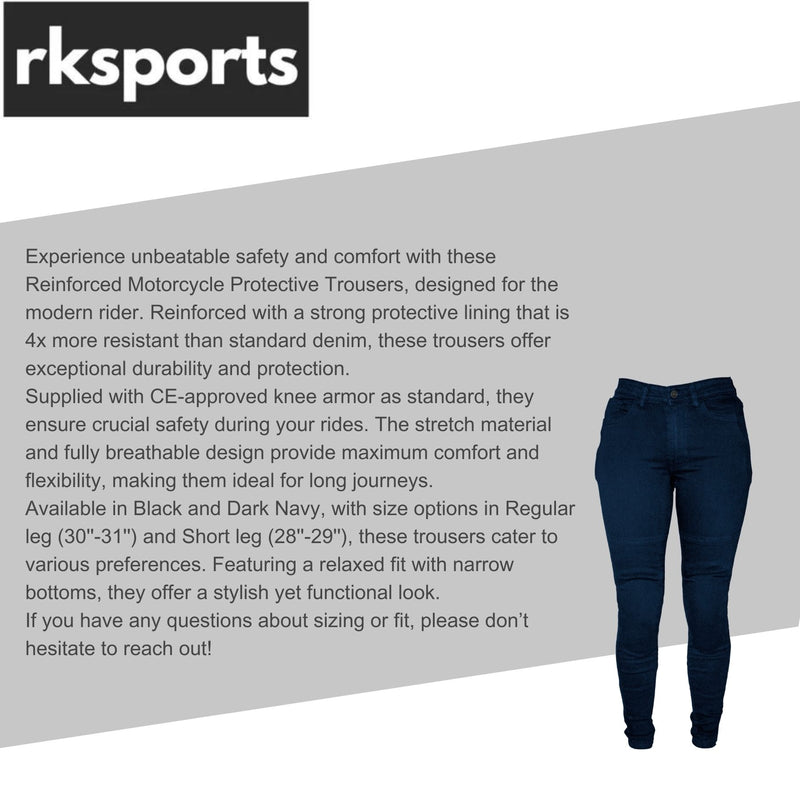 RKSport Ladies Motorcycle Motorbike Denim Trousers Jeans with protective Lining