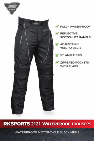 RKSPORTS 2121 WATERPROOF MOTORBIKE MOTORCYCLE BLACK MENS TEXTILE  TROUSERS