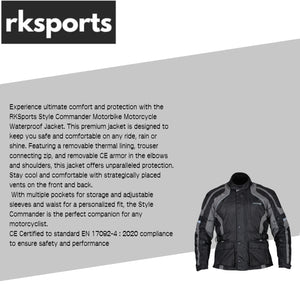 RKSports Style Commander Motorbike Motorcycle Waterproof Jacket red blue black